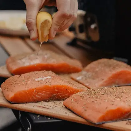 Cooking planked salmon on the Big Green Egg