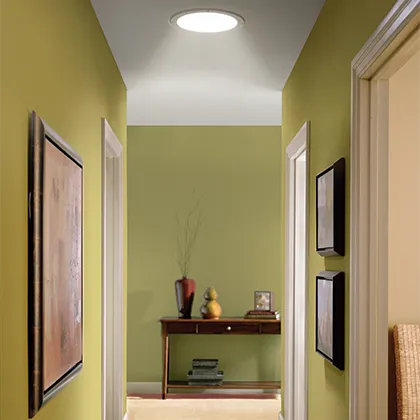 Even on the cloudiest days this hallway stays bright with natural light from the VELUX Sun Tunnel Skylights