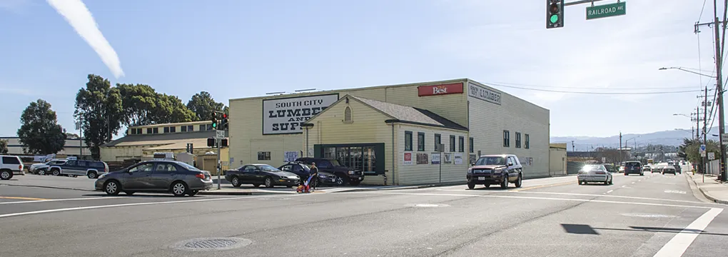 View from the street at the corner of Railroad Avenue & South Spruce Avenue, South San Francisco