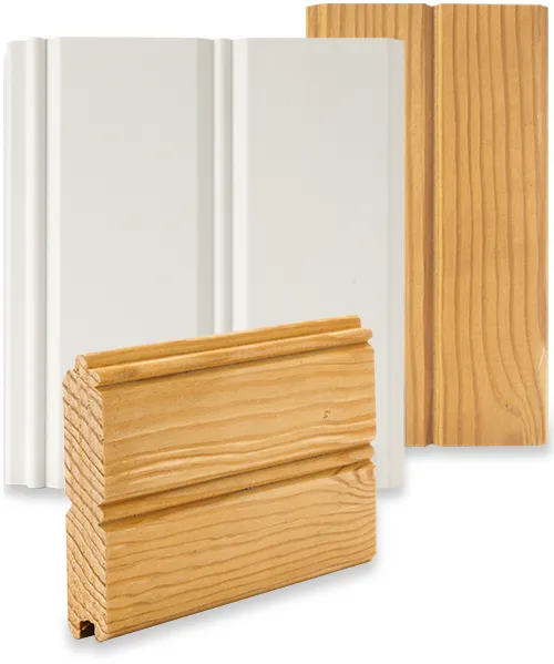 Samples of tongue and groove wood beadboard used for walls, ceilings and wainscoting