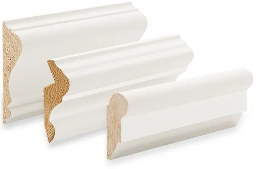 Samples of wall and decorative moulding, including chair rail, panel moulding and picture frame