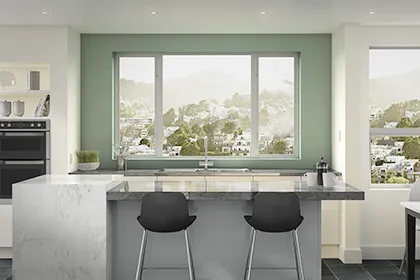 Milgard windows provide Bay Area views in this kitchen